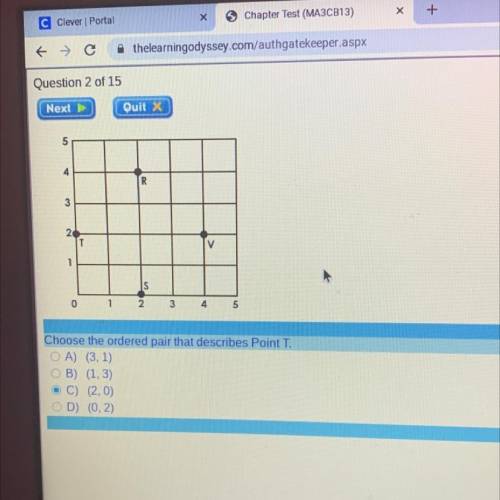 Choose the ordered pair that describes point T￼￼