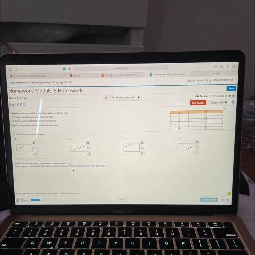 (b) Find a power function that models the data

 (c) Find a quadratic function that models the dat