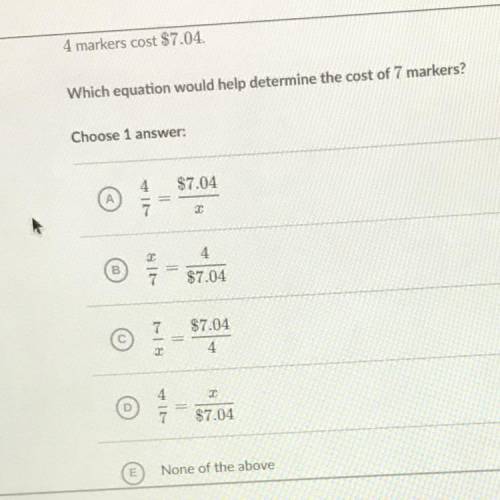 1 markers cost $7.04
Which equation would help determine the cost of 7 markers!