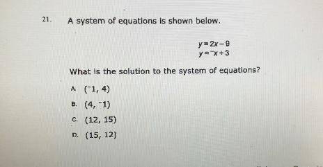 A system of equations is shown below, what is the solution to the system of equations?