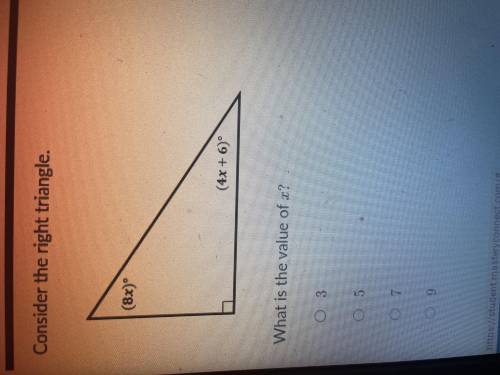 Consider the right triangle. What is the value of x