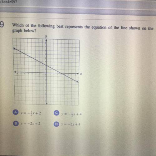 HELPP

Which of the following best represents the equation of the line shown on the
graph below?