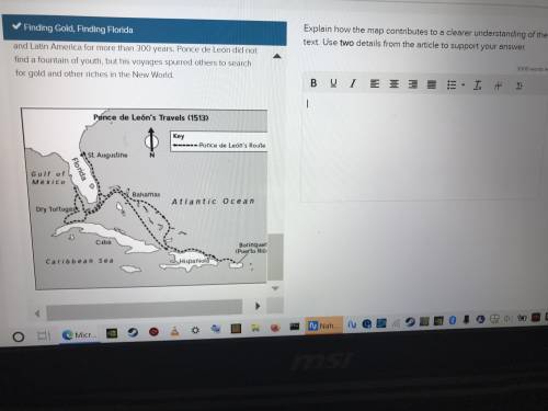 Finding gold finding Florida ,explain how the map contributes to a clearer understanding of the tex