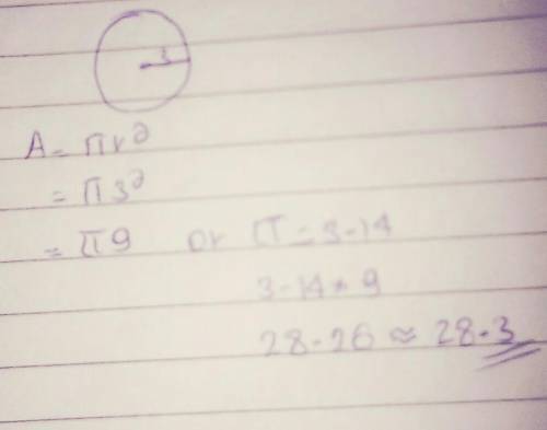 A=πr2 If the radius (r) of the circle is 3, what is the area in terms of π?