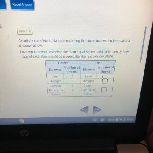 A partially completed data table recording the atoms involved in the reaction

is shown below.
Fro