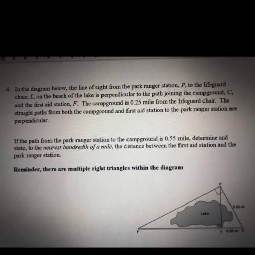 4. In the diagram below, the line of sight from the park ranger station, P, to the lifeguard

chai