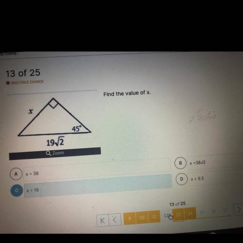 45-45-90...find the value of x?