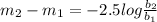 m_{2} -m_{1} = -2.5log\frac{b_{2} }{b_{1} }