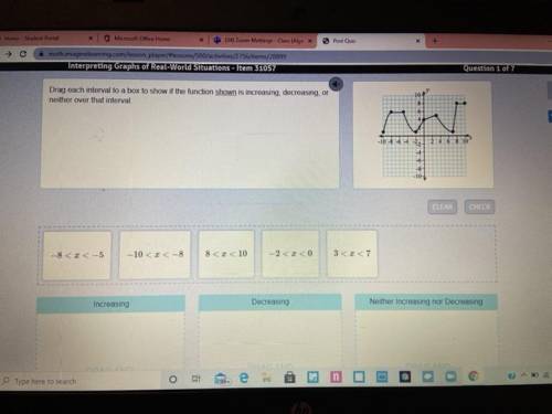 Drag each interval to a box to show if the function shown iS increasing, decreasing, or

neither o