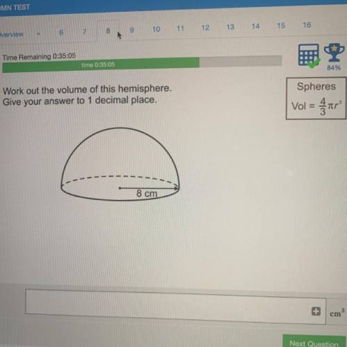 Work out the volume of this hemisphere give your answer to 1 decimal place