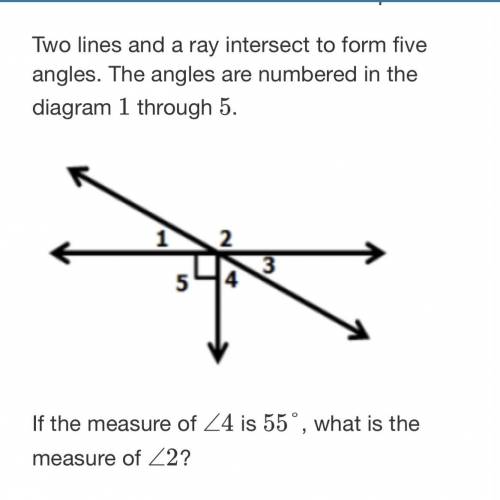 Two lines and a ray intersect to form five angles. The angles are numbered in the diagram 1

throu