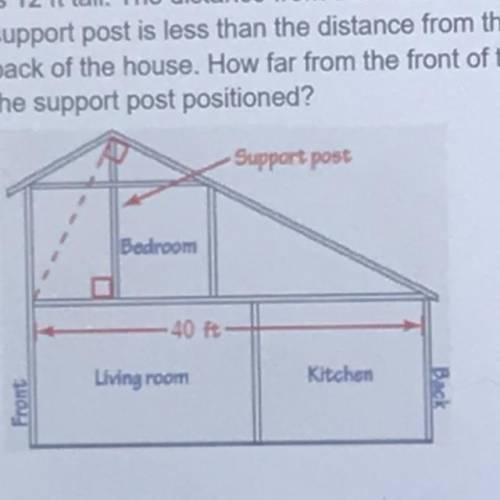 PLZ HELP

The architects side view drawing of a saltbox-style house shows a post that supports the