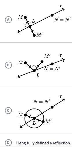 Heng tried to define a reflection across line r.

Any point M not on the line of reflection maps t