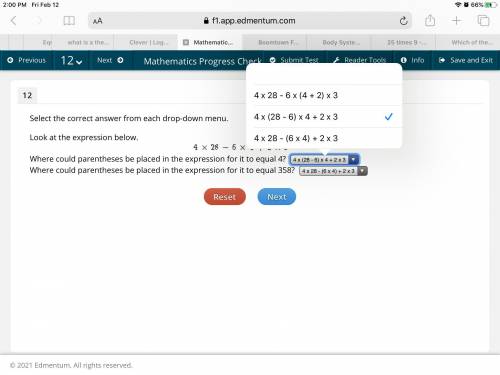 Where could parentheses be placed in the expression for it to equal 4?

Where could parentheses be