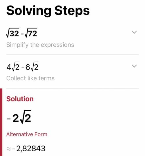 Square root of 32-square root of 72