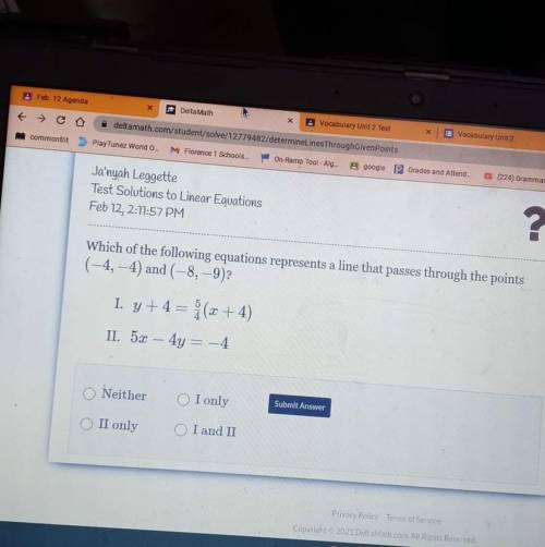 Which of the following represents a line that passes through the points