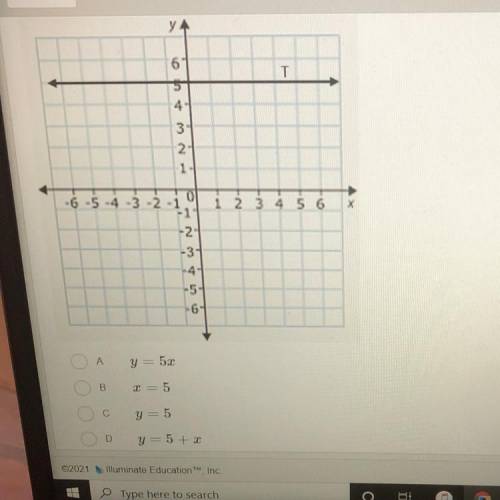 Which equation would best represent the equation of the line T.