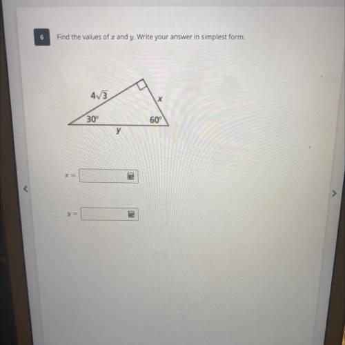 Find the values of u and y. Write your answer in simplest form.
43
*
30°
60°
y