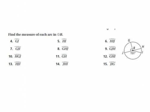 Please helppp. Find the measure of each arc in circle b.