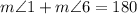 m \angle 1 + m \angle 6 = 180