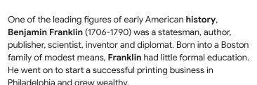 I would like to learn about The history of Benjamin Franklin ​