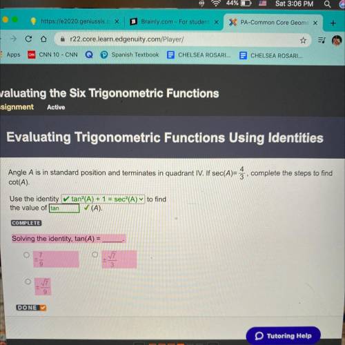 HELP ASAP 
solving the identity, tan (A) =