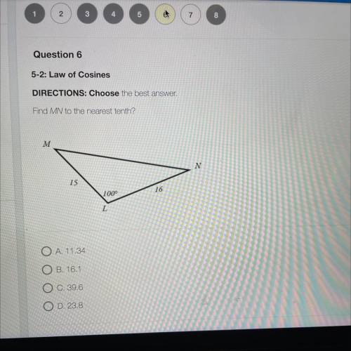 Find MN to the nearest tenth?
A. 11.34
B. 16.1
C. 39.6
D. 23.8