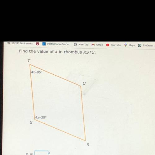 Find the value of x in the rhombus