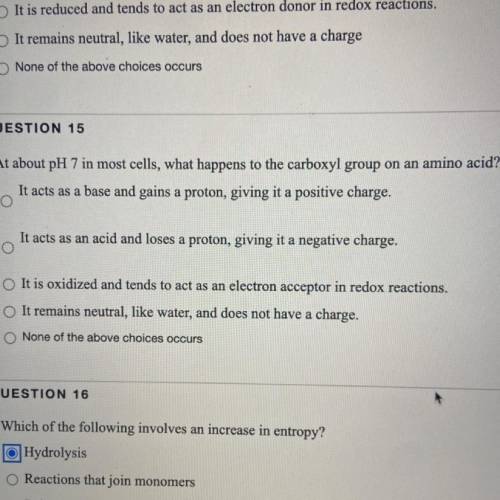 At about pH 7 in most cells, what happens to the carboxyl group on an amino acid?

A.It acts as a