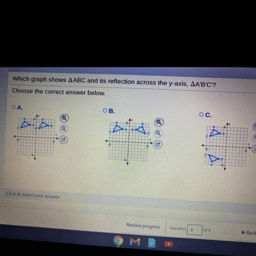 Which graph shows AABC and its reflection across the y-axis, AA'B'C'?

Choose the correct answer b