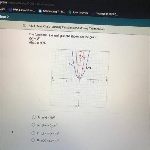 The functions f(x) and g(x) are shown on the graph.

fx) = x²
What is g(x)?
10-
у
g(x)
f(x)
5
(1,4