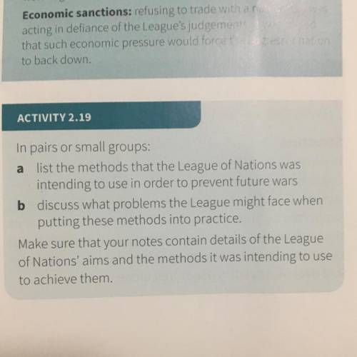 In pairs or small groups:

a list the methods that the League of Nations was
intending to use in o