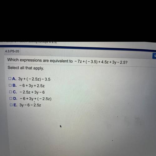 Which expressions are equivalent to -7z + (-3.5) + 4.5z + 3y - 2.5