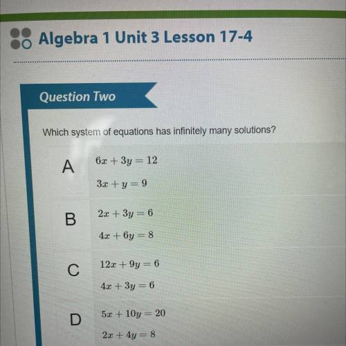 Which system of equations has indefinitely many solutions?