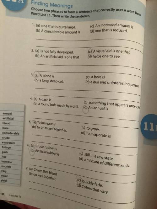 Choose two phrases to form a sentence that correctly uses a word from Word List 11.