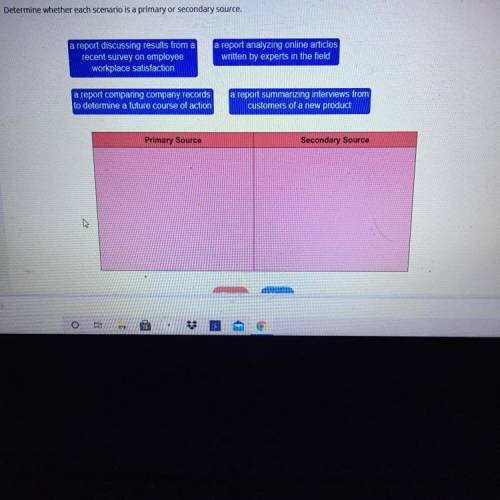 Drag each tile to the correct location on the table.

Determine whether each scenario is a primary