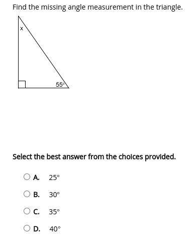 Find the missing angle measurement in the triangle.