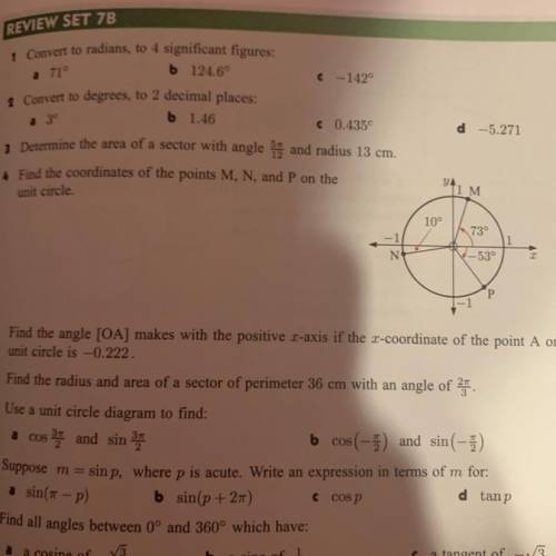 Find the coordinates of the points M, N, and P on the unit circle