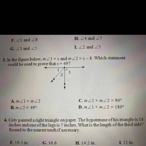 In the figure below, m1 =x and m2= x-8. Which statement could be used to prove that x =49?