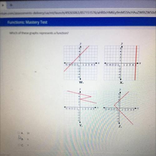 Which of these graphs represents a function?

-5-4-3-2-1, 1 2 3 4 5
-5-4-3-2-11
-5
-5
w.
X.
.4-3-2