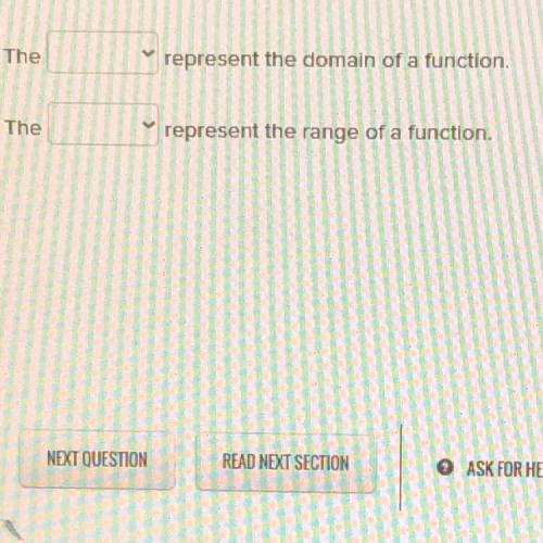 The

represent the domain of a function.
The
represent the range of a function.
PLSS HELP OUT ASAP