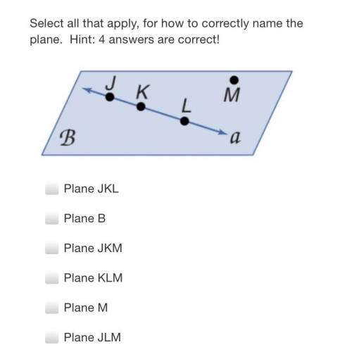 Please!!

Select all that apply, for how to correctly name the plane. Hint: 4 answers are correct!