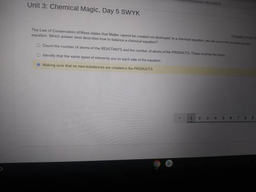 The law of conversation of mass states that matter cannot be created no destroyed. In a chemical eq