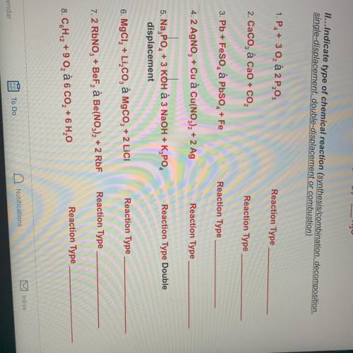 Indicate type of chemical reaction