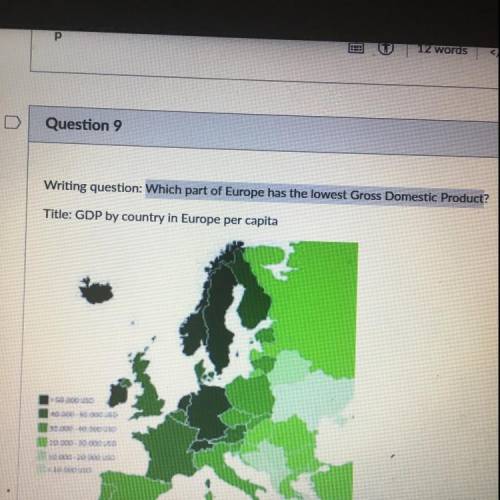 Writing question: Which part of Europe has the lowest Gross Domestic Product?

Title: GDP by count