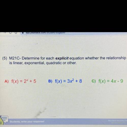 Which one is linear,exponential, and quadratic?