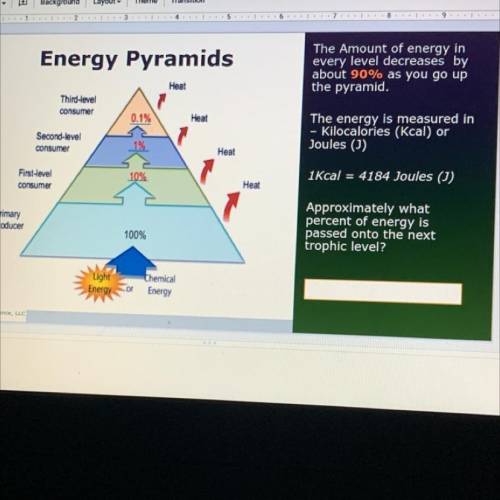 The Amount of energy in

every level decreases by
about 90% as you go up
the pyramid.
The energy i