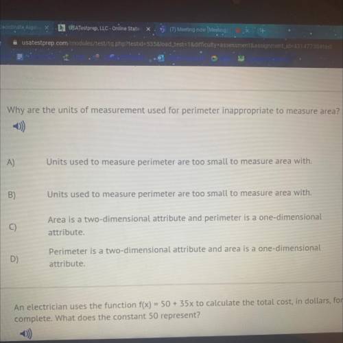 Why are the units of measurement used for perimeter inappropriate to measure area?