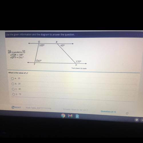 Use the given information and the diagram to answer the question.

R
O
1050
450
OR IS parallel to