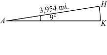 Cities H and K are located on the same line of longitude. The difference in the latitude of these c
